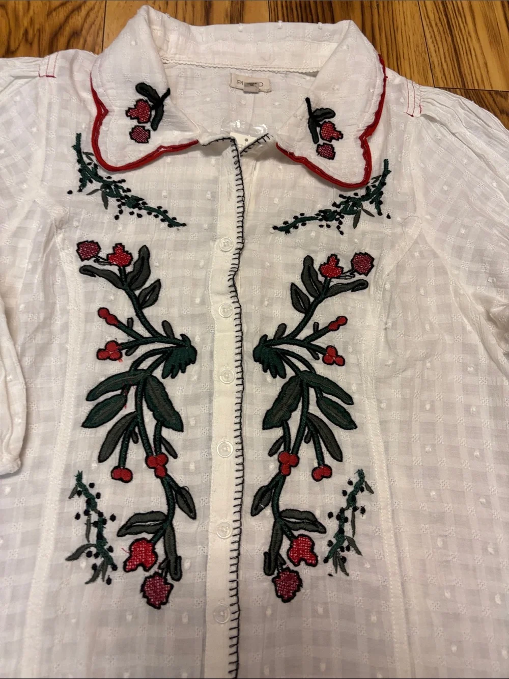 NWT Anthropologie Pilcro Embroidered Puff-Sleeve Folk Blouse - Size L